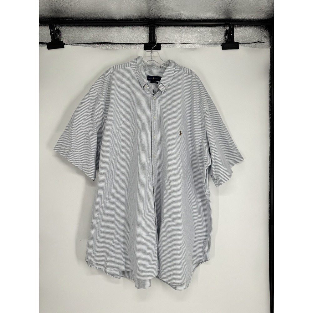 Polo Ralph Lauren 4XL Tall 4XLT Striped Blue White Button Down Short Sleeve Pony